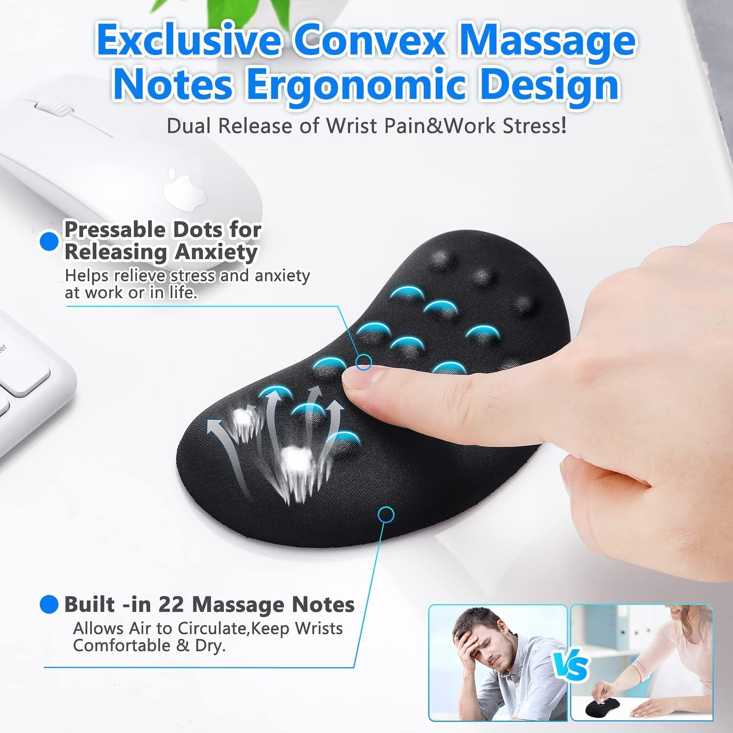 Mouse Wrist Rest, Pop It Fidget Wrist Support for Mouse-Pressure Relief, Ergonomic Memory Foam Mouse Wrist Pad with Massage Notes for Computer, Laptop, Office Work, PC Gaming-Wrist Pain Relief