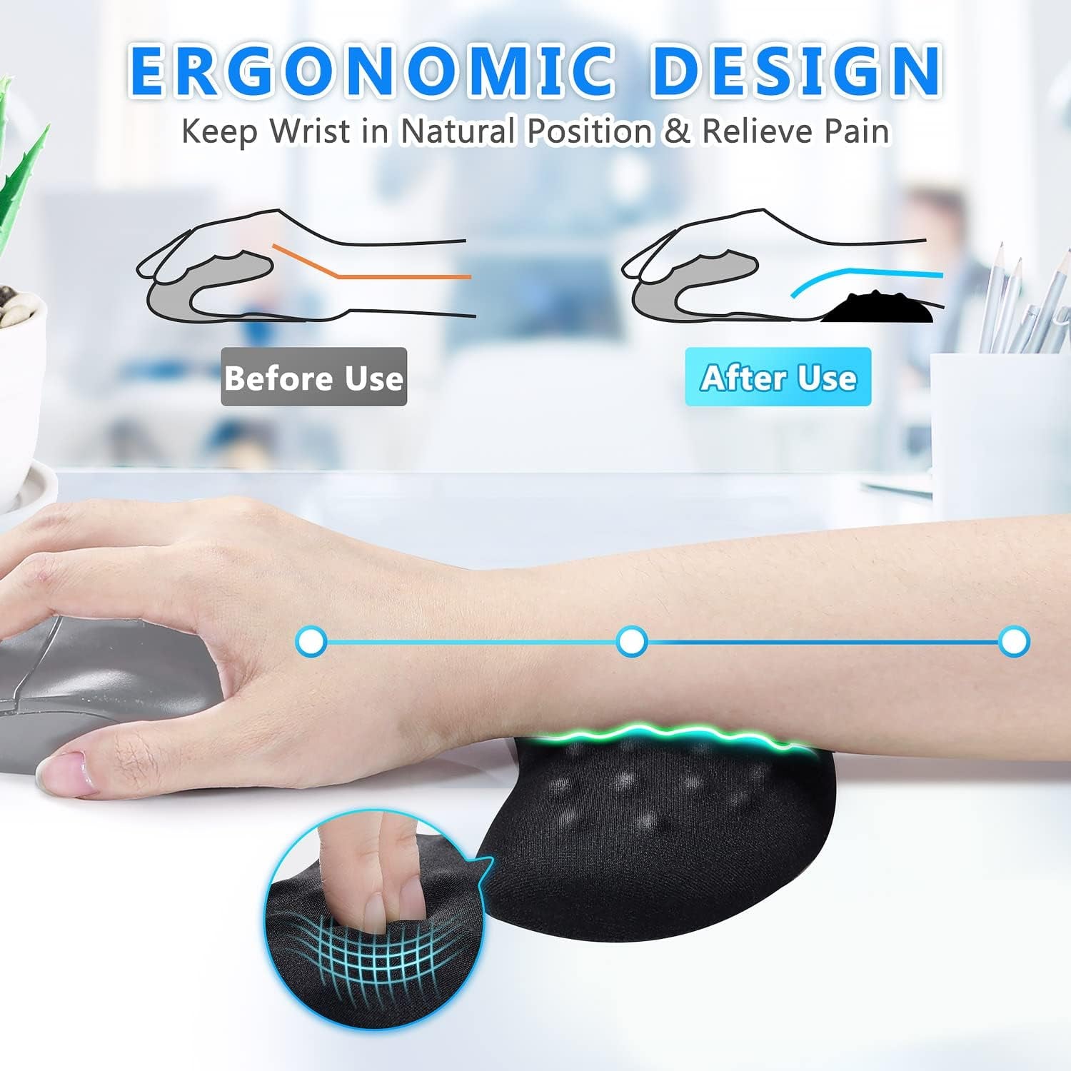 Mouse Wrist Rest, Pop It Fidget Wrist Support for Mouse-Pressure Relief, Ergonomic Memory Foam Mouse Wrist Pad with Massage Notes for Computer, Laptop, Office Work, PC Gaming-Wrist Pain Relief