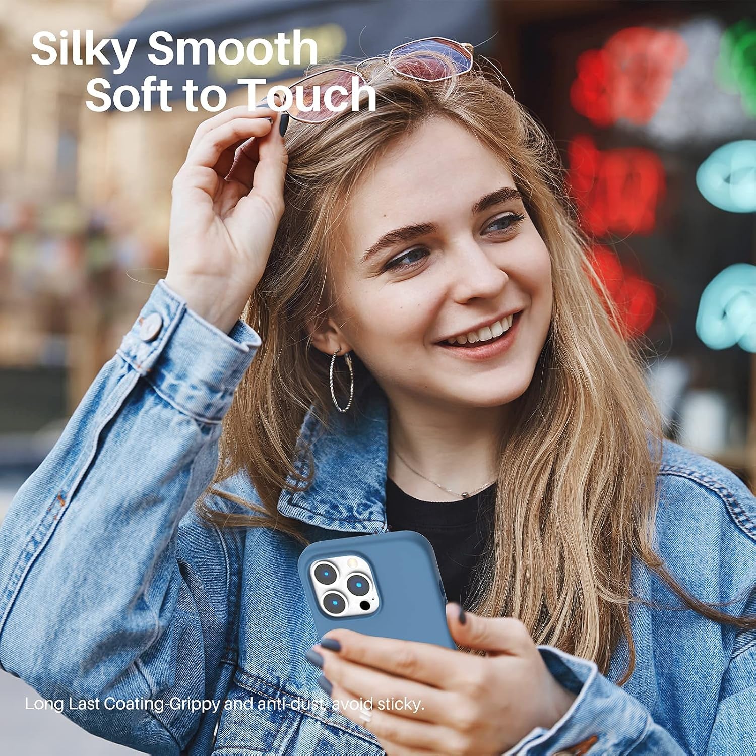 Shockproof Liquid Silicone Designed for Iphone 13 Pro Case Gel Rubber Comprehensive Protection Anti-Shock Cover Case Drop Protection 6.1Inch-Blue