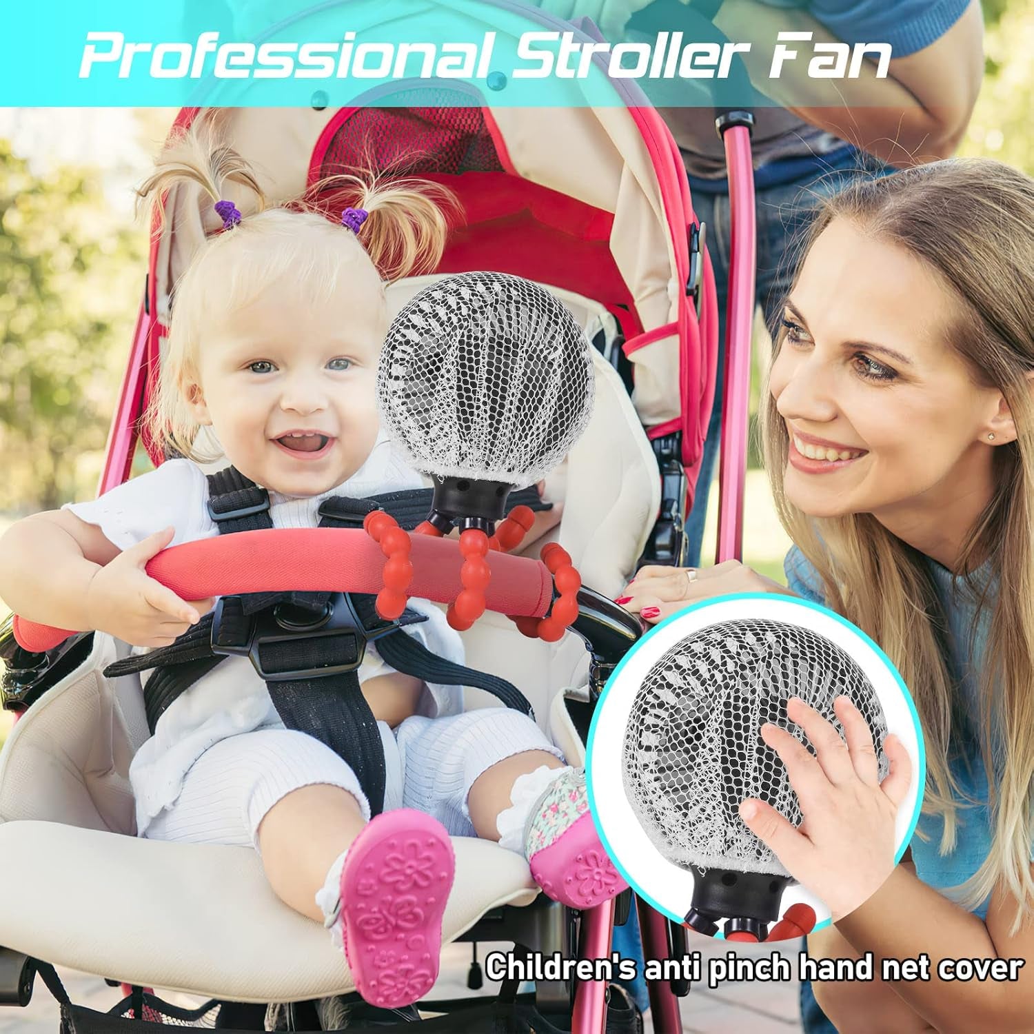 Stroller Fan Upgraded Portable Fan Versatile Fan Personal Desk Fan USB Rechargeable Fan with LED Light Flexible Tripod Design Handheld Fan 3 Speeds Baby Fan for Stroller(Black Red)